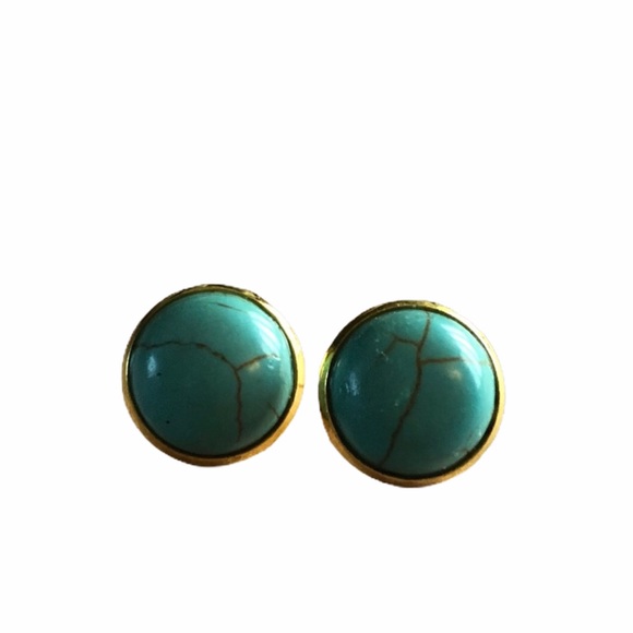 Turquoise Stone Gold 12mm Stud Earrings! - Picture 9 of 14